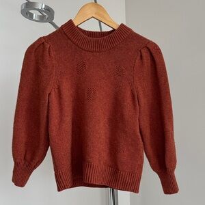 Madewell Rust Puff-Sleeve Crewneck Sweater